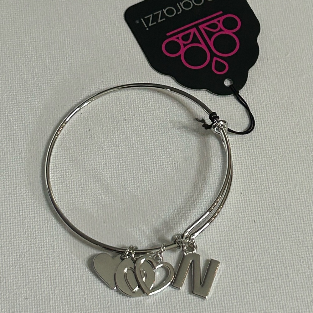 Silver Heart Charm Bracelet with Initial Letter N
